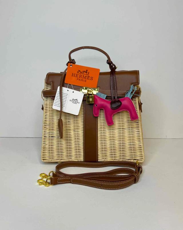 کیف HERMES حصیری قهوه ای